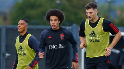 Belgian's Youri Tielemans, Axel Witsel, and Thomas Meunier. AFP