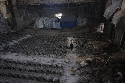 The auditorium at the heavily damaged Islamic University campus in Gaza city. AFP