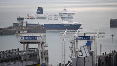A DFDS ferry carrying freight lorries arrives at the Port of Dover. AFP