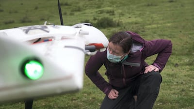 Dr Keri Nicoll inspects a drone. Ashraf Helmi/The National
