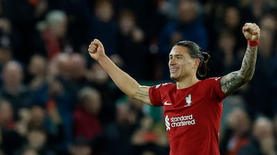 Darwin Nunez celebrates scoring Liverpool's second goal. Action Images