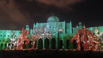 Sharjah Municipality building during the Sharjah Light Festival. (Photo by Anna Seaman)