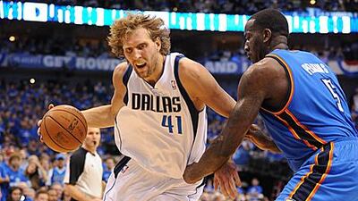 Dirk Nowitzki, left, has used the 2011 NBA play-offs to re-establish his image across the league. Once thought of as a big man who plays beyond the arc, the German has shed his soft image with clutch plays.