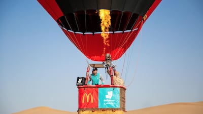 A Deliveroo delivery person recently took an order into the desert via hot air balloon. Courtesy Deliveroo