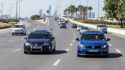 Volkswagen cars on parade at the VW Dub Drive event at Yas Marina Circuit.