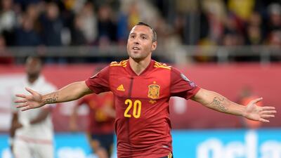 Midfielder Santi Cazorla celebrates after scoring for Spain against Malta in Cadiz, his first international goal in four years. AFP