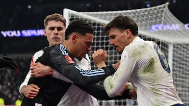 Morgan Rogers and Joao Palhinha clash after the final whistle. PA