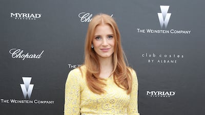 Jessica Chastain, in a yellow and green Dolce & Gabbana dress with a lemon print, attends a 'The Disappearance of Eleanor Rigby' reception during the 67th Cannes Film Festival on May 17, 2014. Getty Images