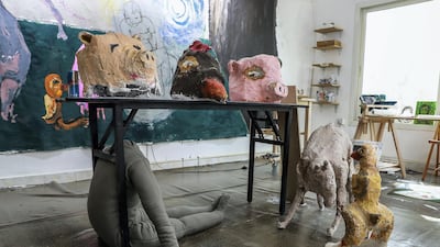 In many ways, it is a measure of success of programmes such as the Salama bint Hamdan Emerging Artists Fellowship (known as SEAF), run by the Salama bint Hamdan Al Nahyan Foundation in partnership with the Rhodes Island School of Design, which have focused on building artistic skills in the Emirates. Pictured: Maitha Abdalla's studio. Victor Besa / The National