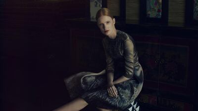 TATAMI TRAILS: Dress, price on request, Aigner. Shoes, Dh3,135, Santoni