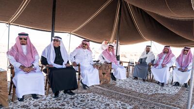 Guests accompanying Prince Abdulaziz bin Saud bin Nayef bin Abdulaziz, Minister of Interior of Saudi Arabia (not shown), attend a reception in Al Ain. Hamad Al Kaabi / Crown Prince Court - Abu Dhabi