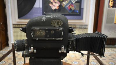 An old Arricord motion picture camera is displayed at the National Museum of Indian Cinema. AFP