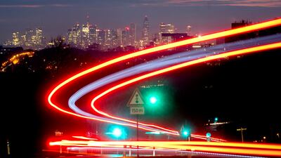 This long exposure photo captures street lights in Frankfurt, Germany. AP