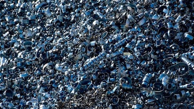 Metal shavings sit stored ahead of use in the scrap yard. Oli Scarff / AFP