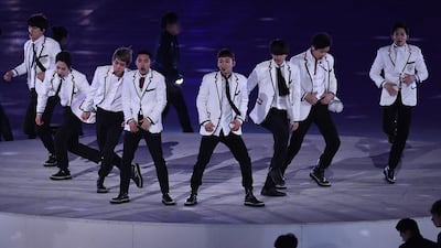 Exo perform during the Closing Ceremony of the PyeongChang 2018 Winter Olympic Games at PyeongChang. David Ramos / Getty