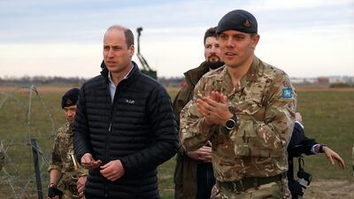 Prince William meets soldiers during a visit to the British military base in Jasionka, south-east Poland. EPA