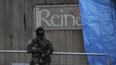 A Turkish police officer guards the area near Istanbul’s Reina nightclub where 39 people were shot dead on New Year’s Day in attack claimed by ISIL. Emrah Gurel / AP Photo / January 6, 2017