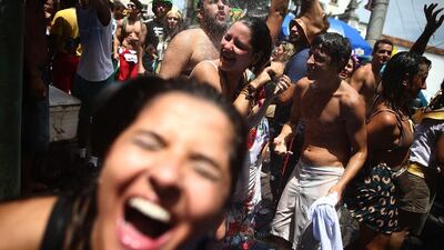 Revellers during the ‘Ceu na Terra’ street carnival bloco in Rio de Janeiro. Mario Tama / Getty Images