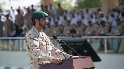 Brig Gen Saleh Mohamed Saleh Al Ameri gives a speech. Rashed Al Mansoori / Crown Prince Court — Abu Dhabi
