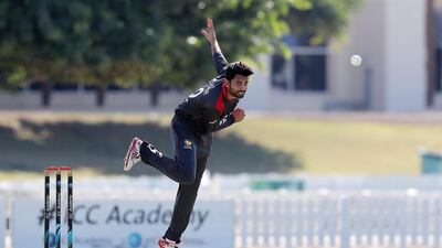UAE seam bowler Qadeer Ahmed took four wickets against Bahrain. Pawan Singh / The National