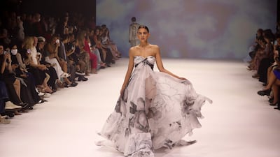 Light, breezy ready-to-wear dresses at the Michael Cinco show.