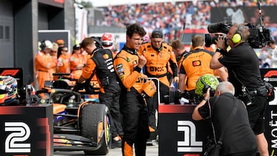 McLaren driver Lando Norris celebrates at the Hungaroring. AFP