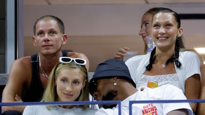 Model Bella Hadid, top right, at the US Open match between Serena Williams and Ajla Tomljanovic. EPA