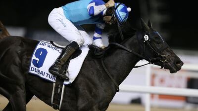 Vivlos, ridden by Joao Moreira, wins the Dubai Turf. Pawan Singh / The National