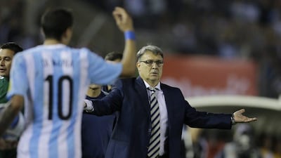Argentina's coach Gerardo Martino gestures during a 2018 World Cup qualifying soccer match against Brazil in Buenos Aires, Argentina, Friday, Nov. 13, 2015. (AP Photo/Victor R. Caivano)