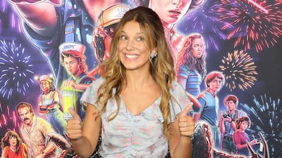 Millie Bobby Brown, wearing floral Markarian, attends a screening of 'Stranger Things' in New York City on November 11, 2019. Photo: FilmMagic