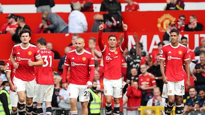 Cristiano Ronaldo celebrates after scoring Manchester United's first goal. Getty Images