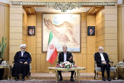 Iranian President Pezeshkian before departing for New York, at Mehrabad Airport in Tehran. Reuters