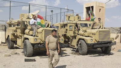 Two Badger Iraqi Light Armored Vehicles (ILAV) seen at the peshmerga base in Makhmur in Iraq.