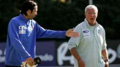 The Italy coach Marcello Lippi looks on during his team's training session at the National Technical Centre of Coverciano near Florence, as his squad prepare for their friendly match with Austria.