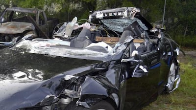 The Tesla Model S that was being driven by Joshua Brown, who was killed when it crashed into a lorry while in self-driving mode on May 7. Courtesy : NTSB