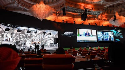 Delegates attend the a debate during the fourth edition of the Future Investment Initiative (FII) conference at the capital Riyadh's Ritz-Carlton hotel. Saudi Arabia opened a two-day Davos-style investment forum, with dozens of global policy makers and business tycoons lined up to speak at the largely virtual event. AFP