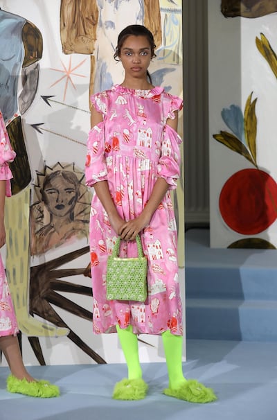 A Model showcases designs at the Shrimps presentation during London Fashion Week September 2017 on September 15, 2017 in London, England. Tim Whitby / BFC / Getty Images for The British Fashion Council