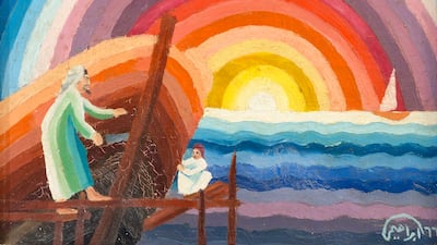 'Building of Ships' (1966) by pioneering Kuwaiti artist Ibrahim Ismail. He was among the earliest to demonstrate cosmopolitan artistic practices previously unseen in the Arabian Peninsula. Photo: Ibrahim Ismail / Barjeel Art Foundation