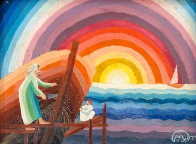 'Building of Ships' (1966) by pioneering Kuwaiti artist Ibrahim Ismail. He was among the earliest to demonstrate cosmopolitan artistic practices previously unseen in the Arabian Peninsula. Photo: Ibrahim Ismail / Barjeel Art Foundation