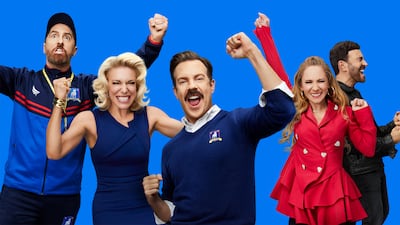 Brendan Hunt, Hannah Waddingham, Jason Sudeikis, Juno Temple and Brett Goldstein. Photo: Apple TV+