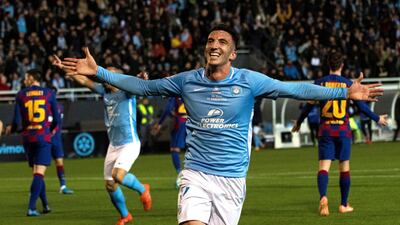 Ibiza winger Pep Caballe celebrates after scoring the opening goal against Barcelona. EPA