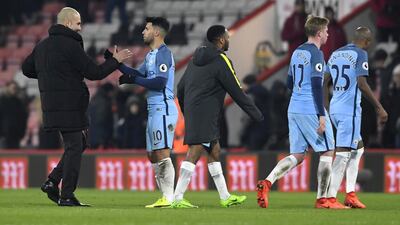 Pep Guardiola, left, says it will be a tough challenge to beat Monaco in their Uefa Champions League game. Stu Forster / Getty Images