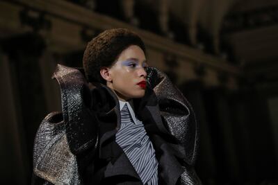 Models wore retro 1980s make-up on the haute couture runway at Viktor & Rolf. AP