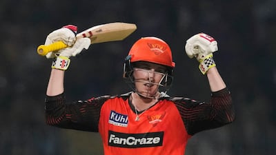 Sunrisers Hyderabad's Harry Brook celebrates his century against Kolkata Knight Riders at Eden Gardens on Friday, April 14, 2023. AP