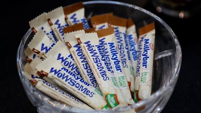 Bars of Nestle's new Milkybar Wowsomes at its Product Technology Centre in York, Britain. The firm is using new technology to cut. Phil Noble/Reuters