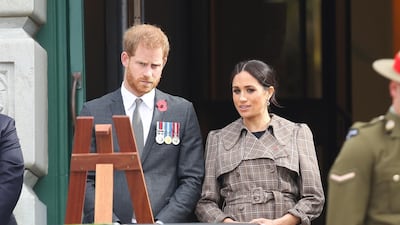 Prince Harry and Meghan at the National War Memorial in Wellington. Getty Images