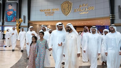 Sheikh Mohammed bin Rashid and Sheikh Mohammed bin Zayed attend the opening of Warner Bros World Abu Dhabi. Eissa Al Hammadi for The Crown Prince Court