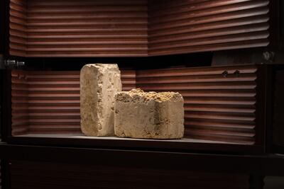 The pavilion features compressed building blocks made of soil and crushed stone – a sort of Saudi rammed earth. Photo: Saudi Arabia Ministry of Culture