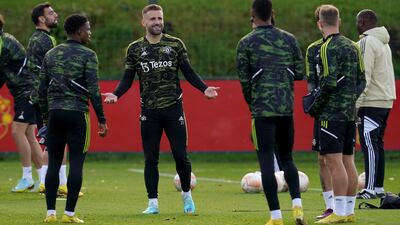 Luke Shaw at the Aon Training Complex in Carrington. PA