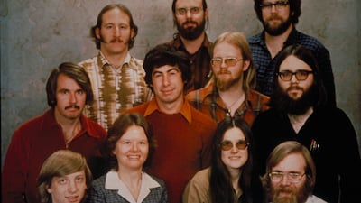 Microsoft’s founding employees gather for a portrait before the company's move from Albuquerque, New Mexico, to Redmond, Washington, in this December 7, 1978 photo. Front row, from left: Bill Gates, Andrea Lewis, Marla Wood and Paul Allen. Middle row: Bob O’Rear, Bob Greenberg, Marc McDonald and Gordon Letwin. Back row: Steve Wood, Bob Wallace and Jim Lane. (Not pictured: Miriam Lubow.) Photo: Microsoft